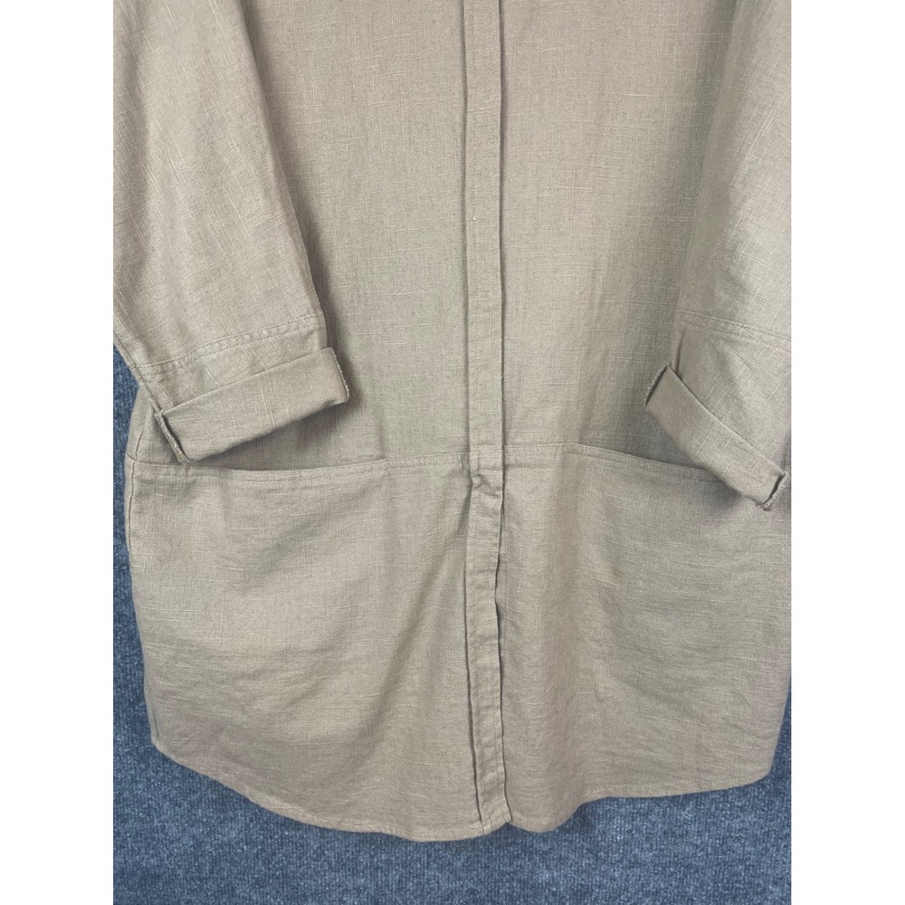 Chico's Tunic Top Womens 2 Tan Excellent Linen Cotton Button Front Pockets - Picture 3 of 13